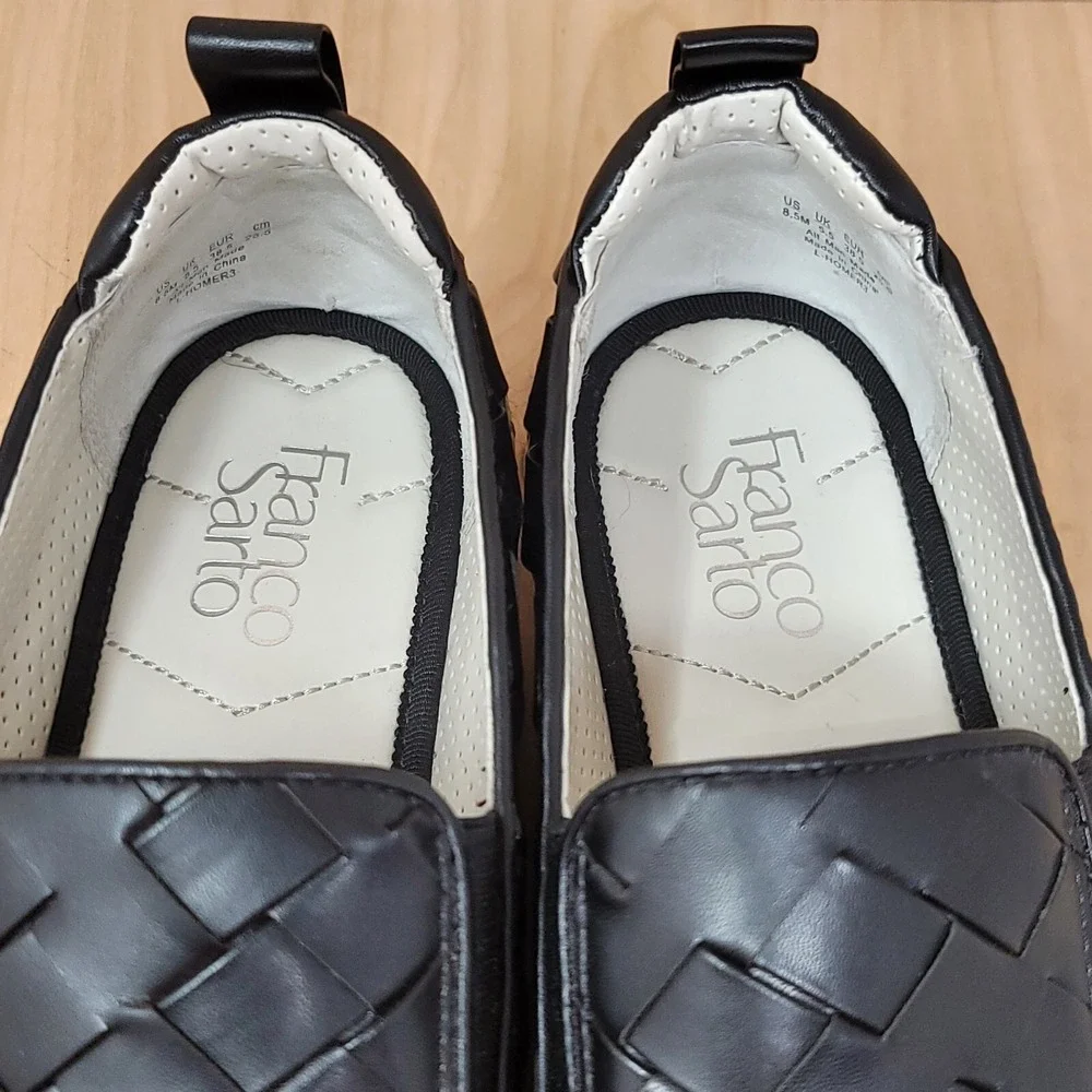 Franco Sarto Platform Shoes Women's 8.5 M Black Basket Weave Loafers Shoes